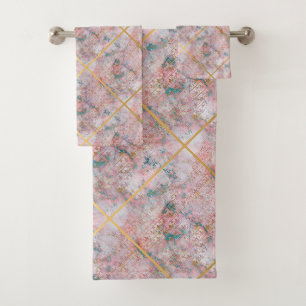 RETRO ART DECO GOLD PINK MARBLE 2 BATHROOM TOWEL