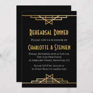 Retro Art Deco Great Gatsby Gold & Black Wedding Invitation