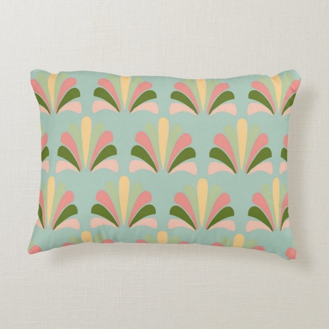 Retro Art Deco Green Pink Decorative Cushion (Back)