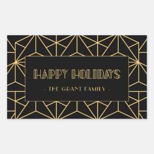 Retro art deco Happy Holidays Rectangular Sticker