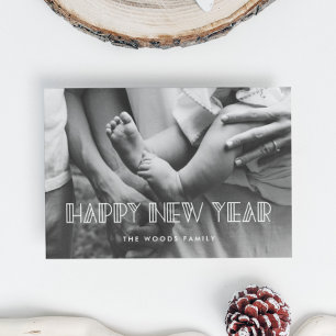Retro art deco Happy New Year Holiday photo card