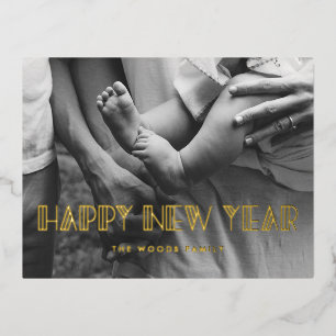 Retro art deco Happy New Year photo Foil Holiday Postcard