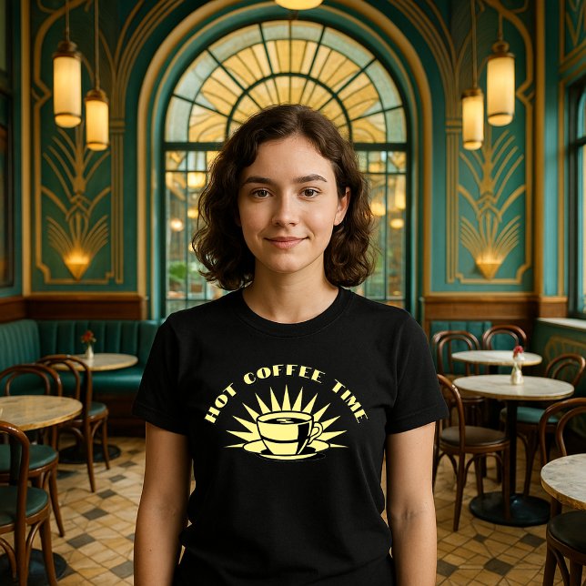 Retro Art Deco Hot Coffee Time Template T-Shirt (Creator Uploaded)
