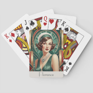 Retro Art Deco Inspired Portrait Woman Lady Custom Playing Cards