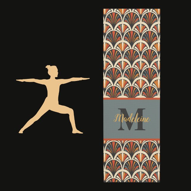 Retro Art Deco Jazz Age Muted Colours Monogram Yoga Mat (Creator Uploaded)