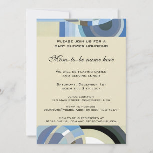 Retro Art Deco Jazz Vintage Blue Boy Baby Shower Invitation