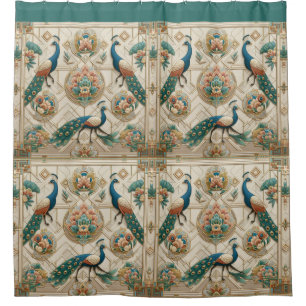 Retro Art Deco Peacocks Shower Curtain