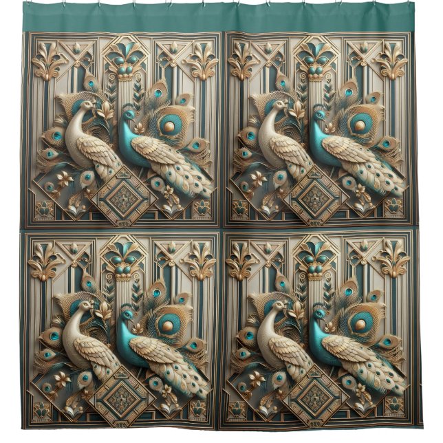 Retro Art Deco Peacocks Shower Curtain (Front)