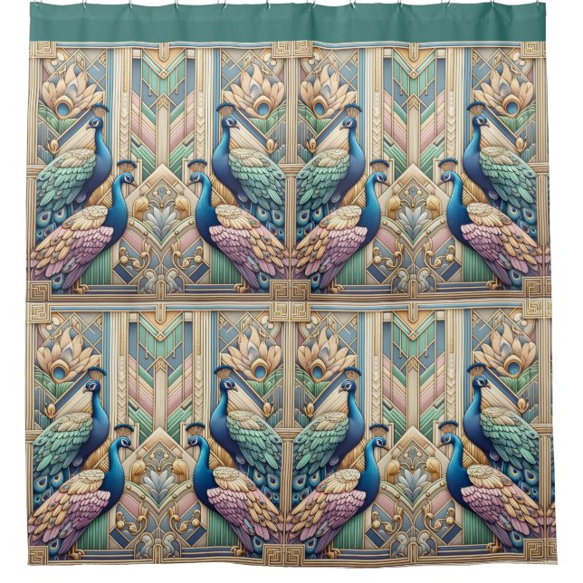 Retro Art Deco Peacocks Shower Curtain (Front)