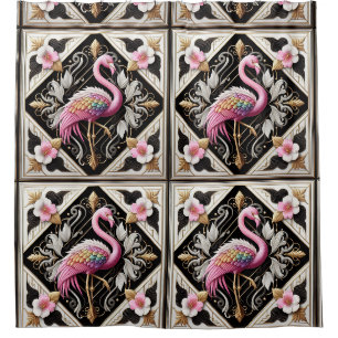 Retro Art Deco Pink Flamingos Shower Curtain