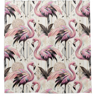 Retro Art Deco Pink Flamingos Shower Curtain