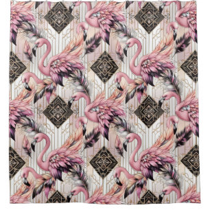 Retro Art Deco Pink Flamingos Shower Curtain
