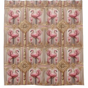 Retro Art Deco Pink Flamingos Shower Curtain