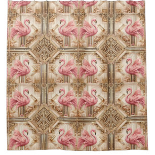 Retro Art Deco Pink Flamingos Shower Curtain