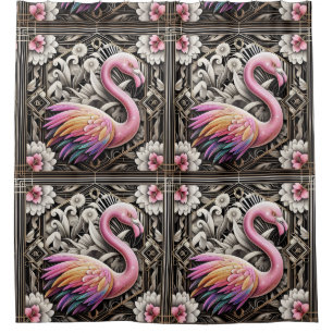 Retro Art Deco Pink Flamingos Shower Curtain