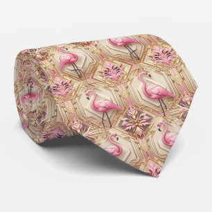 Retro Art Deco Pink Flamingos Tie