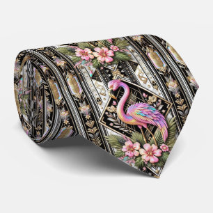Retro Art Deco Pink Flamingos Tie