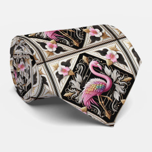 Retro Art Deco Pink Flamingos Tie