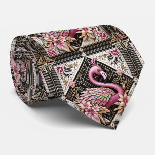 Retro Art Deco Pink Flamingos Tie