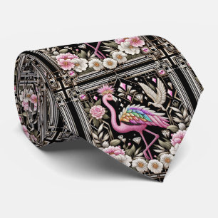 Retro Art Deco Pink Flamingos Tie
