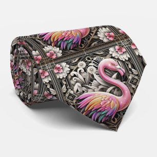 Retro Art Deco Pink Flamingos Tie