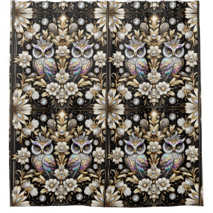 Retro Art Deco Rainbow Owls Shower Curtain