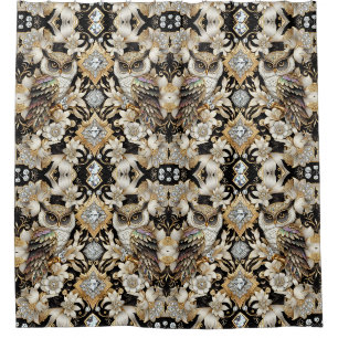 Retro Art Deco Rainbow Owls Shower Curtain