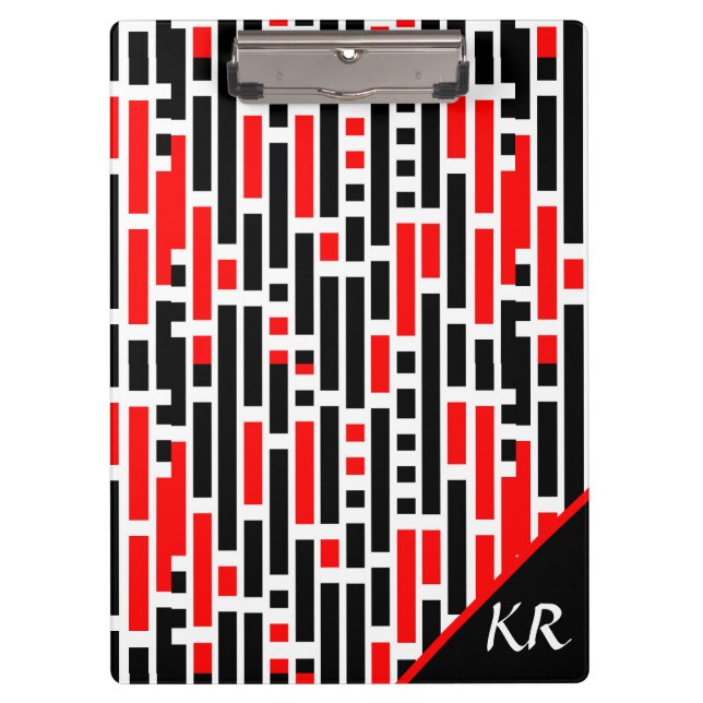 Retro Art Deco Red Black Abstract Pattern Monogram Clipboard (Front)