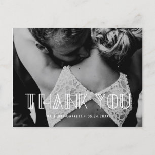 Retro art deco script wedding thank you postcard