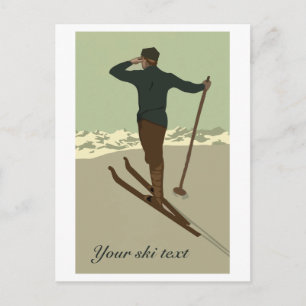 Retro art deco ski travel ad customisable postcard