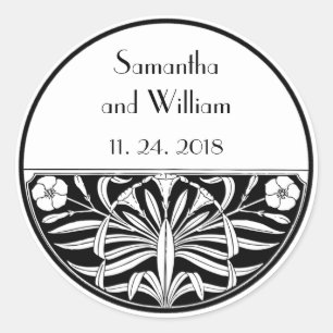 Retro Art Deco Stained Glass Floral Wedding Favour Classic Round Sticker