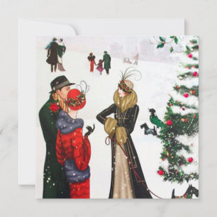 retro Art deco vintage Christmas Holiday Card