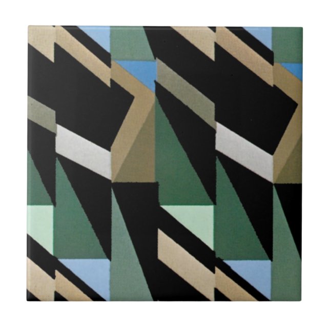 Retro Art Deco Vintage Diamond Triangle Patterns Tile (Front)