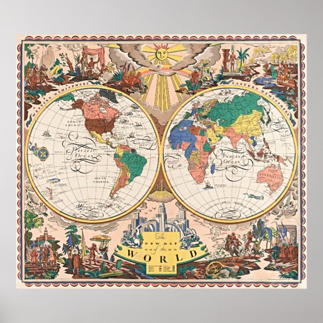 Retro Art Deco World Map Poster (Front)