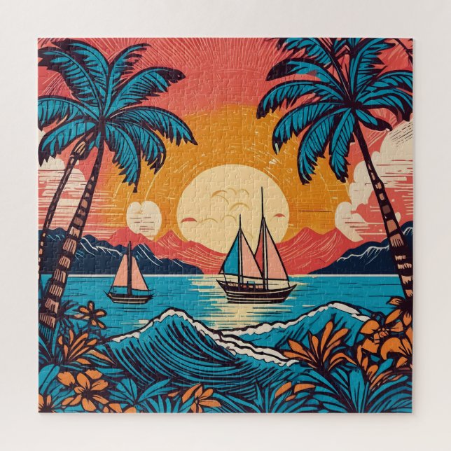 Retro art Fun time tropical puzzle (Vertical)