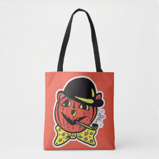 Retro Art Jack-O-Lantern Cat Halloween Pumpkin Tote Bag