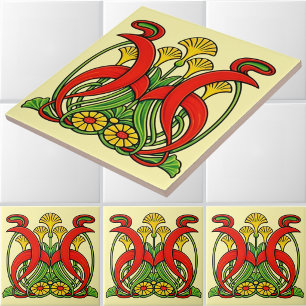 Retro Art Nouveau 1902 Floral Foliage Frieze Tile