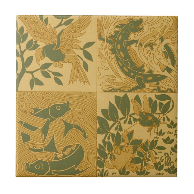 Retro Art Nouveau Animal Nature Aesthetic Art Tile (Front)