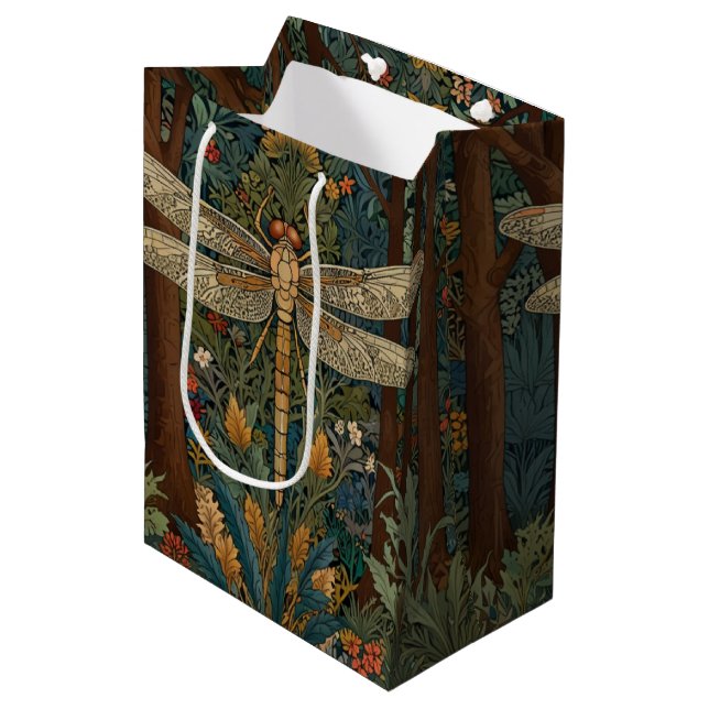 Retro art nouveau dragonfly boho chic medium gift bag (Front Angled)