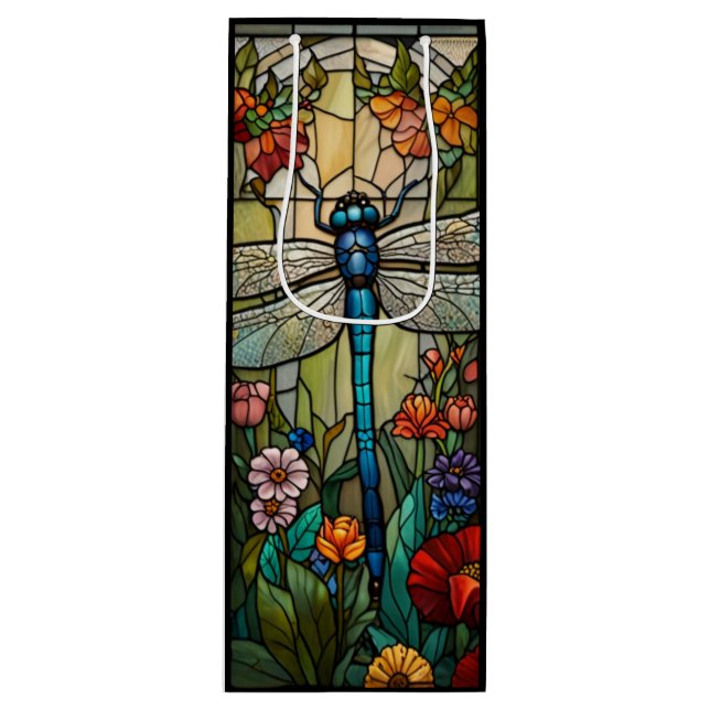 Retro art nouveau dragonfly boho chic wine gift bag (Front)