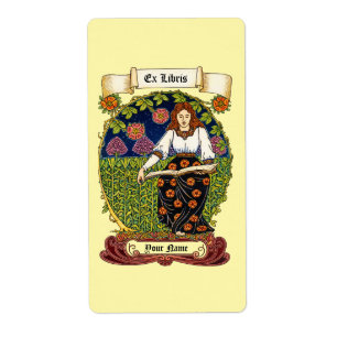 Retro Art Nouveau Ex Libris Girl & Book Template
