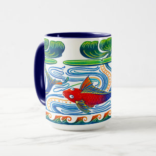 Retro Art Nouveau Fish & Lily Frieze Pattern Mug