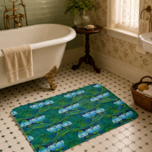 Retro Art Nouveau Floral Lily Pad Pattern Bath Mat