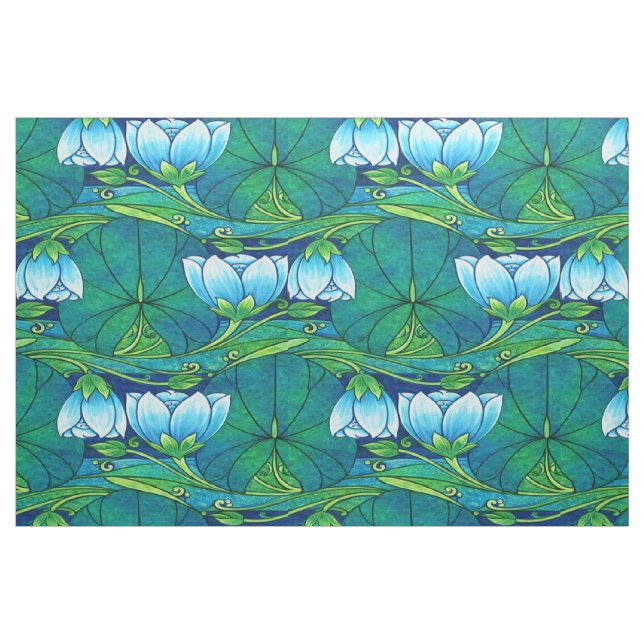 Retro Art Nouveau Floral Lily Pad Pattern Fabric (Fat Quarter)