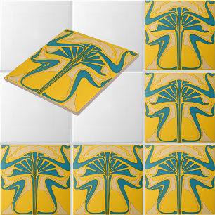 Retro Art Nouveau Floral Ornament Frieze Pattern Tile
