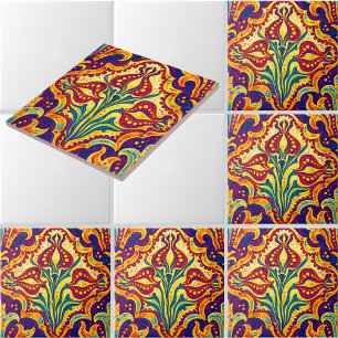 Retro Art Nouveau Floral Pattern by Walter Crane Tile