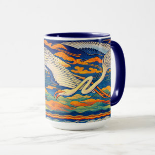 Retro Art Nouveau Flying Flamingos Frieze Mug