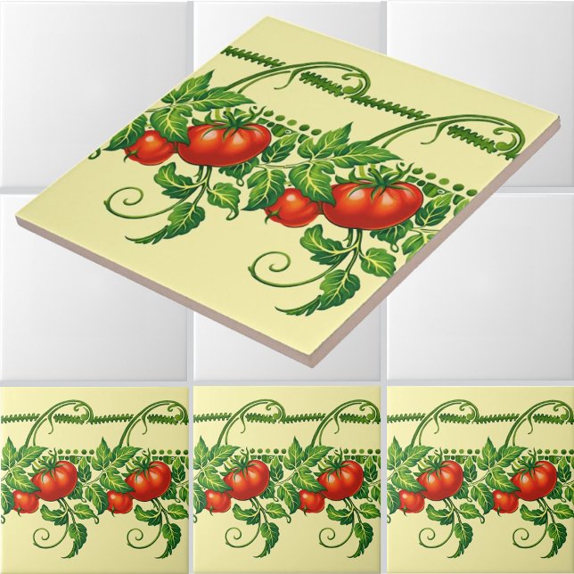Retro Art Nouveau Garden Tomatoes Frieze Pattern Tile (Creator Uploaded)