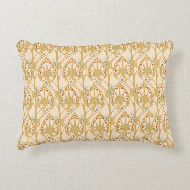 Retro art nouveau illustration pattern decorative cushion (Front)