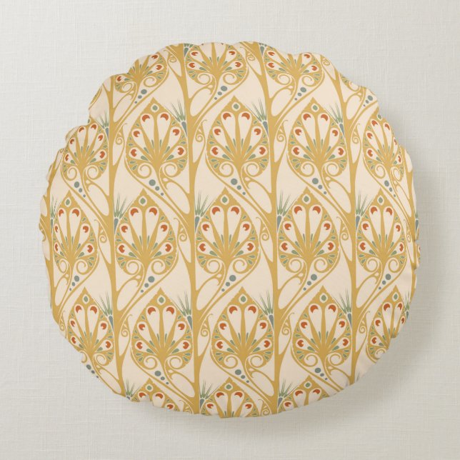 Retro art nouveau illustration pattern round cushion (Front)